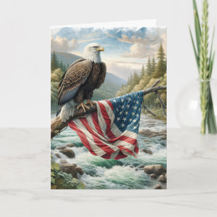 Bald Eagle With American Flag Birthday Card