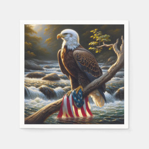 Bald Eagle With American Flag On a Branch Napkin