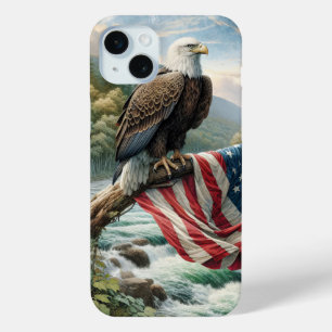 Bald Eagle With American Flag On Tree Branch iPhone 15 Mini Case
