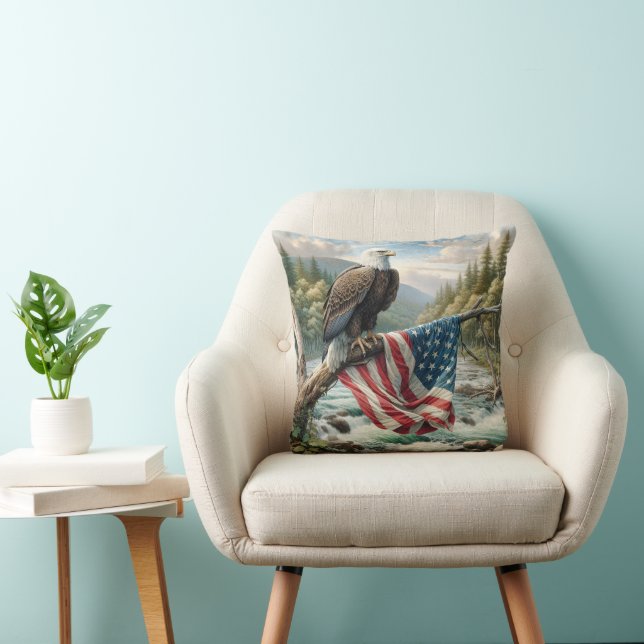 Bald Eagle With American Flag On Tree Branch Cushion (Chair)