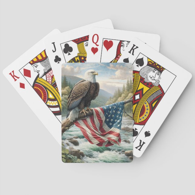 Bald Eagle With American Flag On Tree Branch Playing Cards (Back)