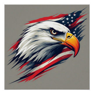 Bald Eagle With American Flag Patriotic Poster