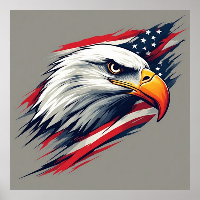Bald Eagle With American Flag Patriotic Poster (Front)