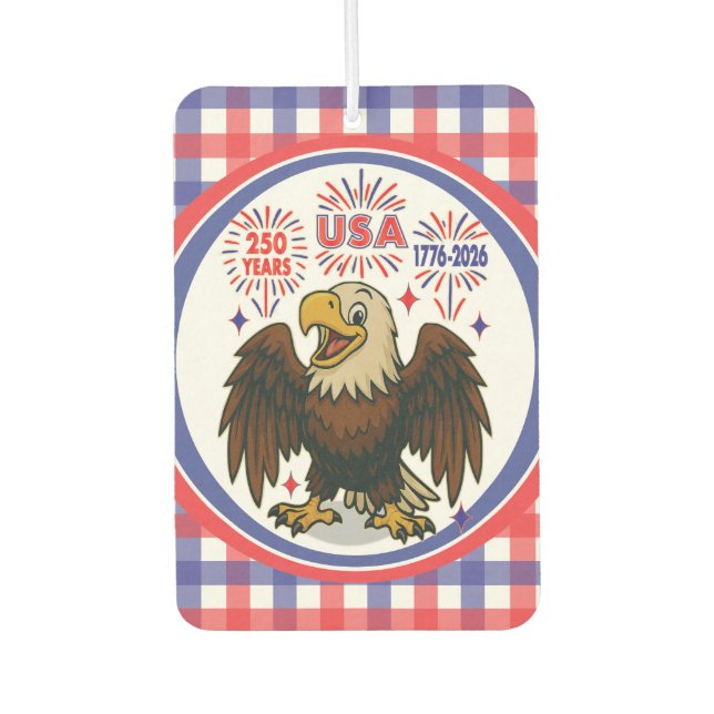 Bald Eagle with Fireworks– USA 250 Years 1776-2026 Car Air Freshener (Front)