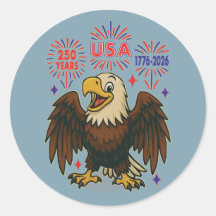 Bald Eagle with Fireworks– USA 250 Years 1776-2026 Classic Round Sticker