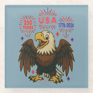 Bald Eagle with Fireworks– USA 250 Years 1776-2026 Glass Coaster