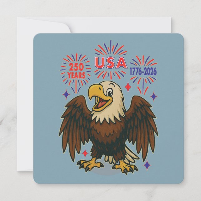 Bald Eagle with Fireworks– USA 250 Years 1776-2026 Invitation (Front)