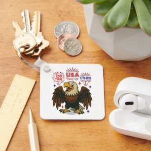 Bald Eagle with Fireworks– USA 250 Years 1776-2026 Key Ring