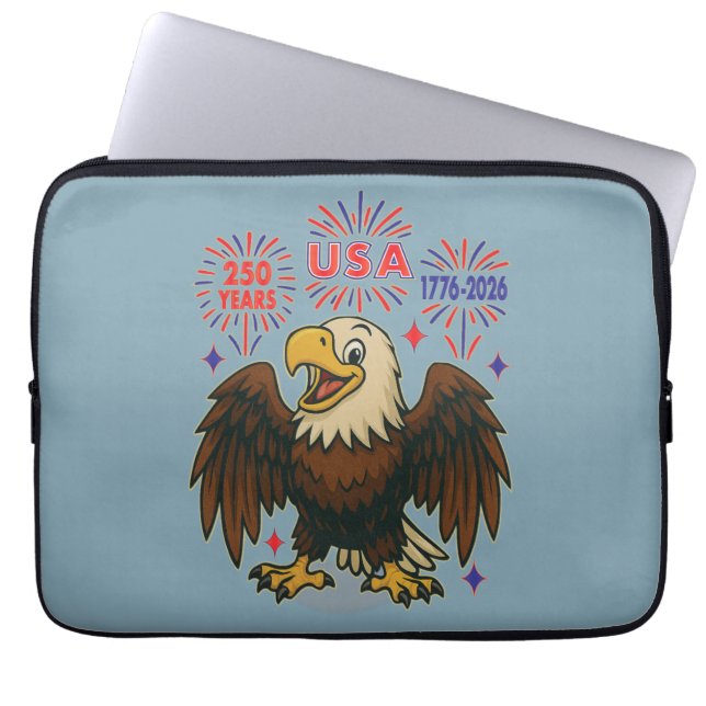 Bald Eagle with Fireworks– USA 250 Years 1776-2026 Laptop Sleeve (Front)