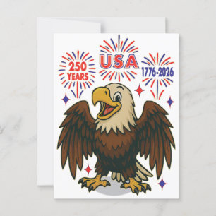 Bald Eagle with Fireworks– USA 250 Years 1776-2026 Postcard