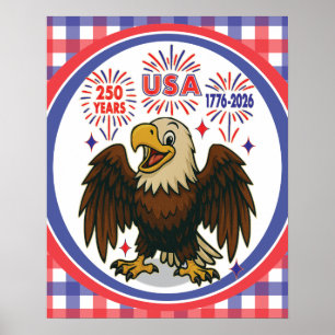 Bald Eagle with Fireworks– USA 250 Years 1776-2026 Poster