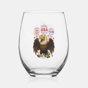Bald Eagle with Fireworks– USA 250 Years 1776-2026 Stemless Wine Glass