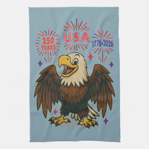 Bald Eagle with Fireworks– USA 250 Years 1776-2026 Tea Towel