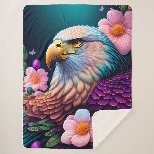 Bald Eagle with Flowers Sherpa Blanket (Front)