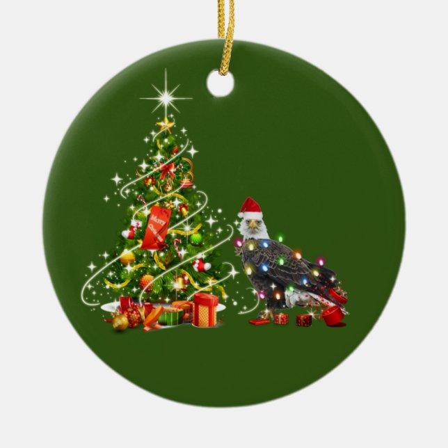 BALD EAGLE With Hat Scaft Christmas Ceramic Ornament (Front)