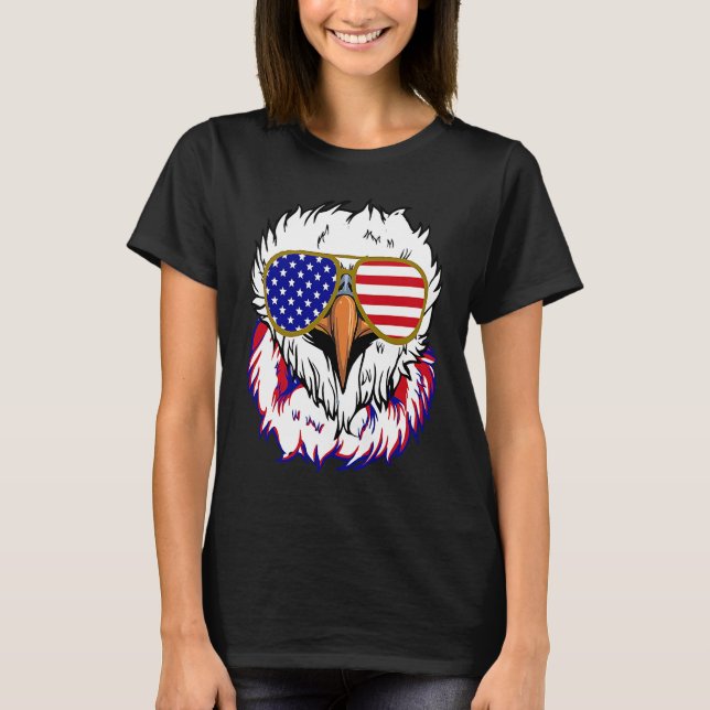 Bald Eagle with Mullet 4th of July American Flag T-Shirt (Front)