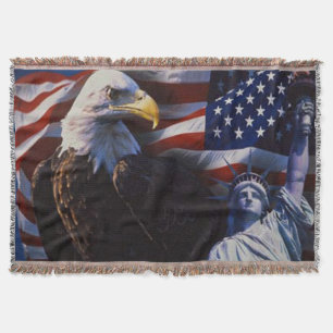 Bald Eagle with Statue of Liberty an American flag Throw Blanket