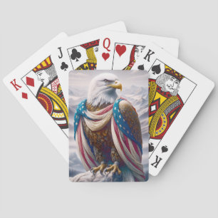 Bald Eagle with Tears and American Flag Playing Cards