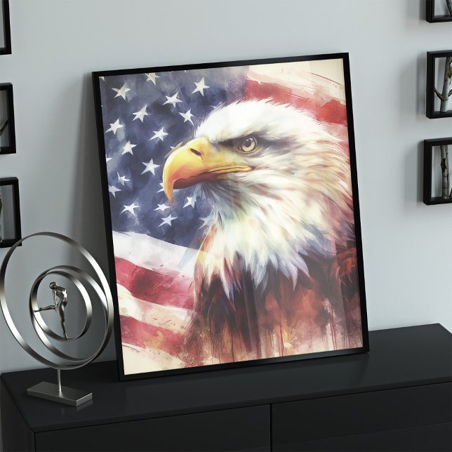 Bald Eagle with United States of America flag Photo Print (Creator Uploaded)