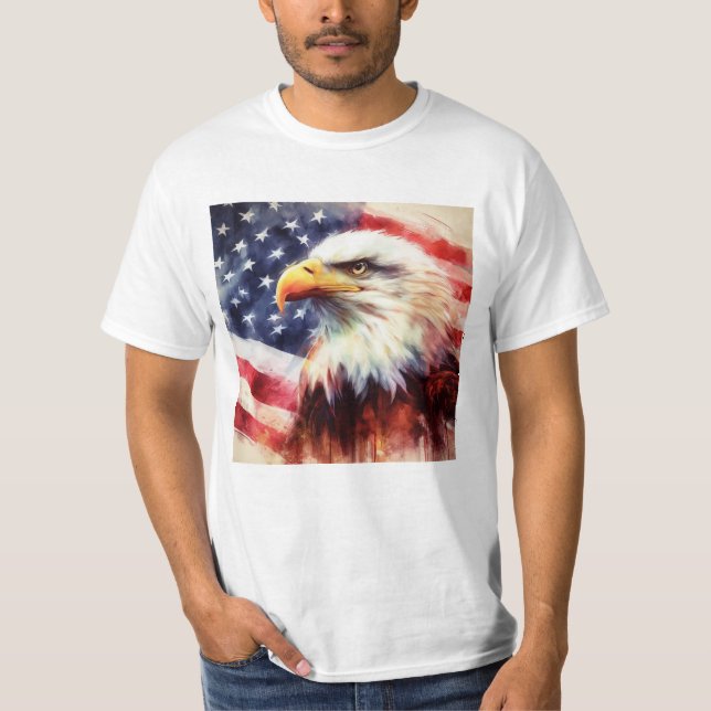 Bald Eagle with United States of America flag T-Shirt (Front)