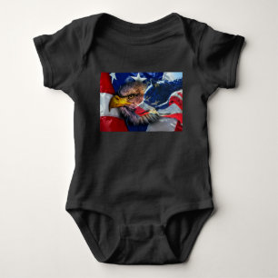 Bald Eagle Wolf American Flag Baby Bodysuit