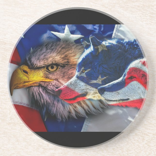 Bald Eagle Wolf American Flag Coaster (Front)