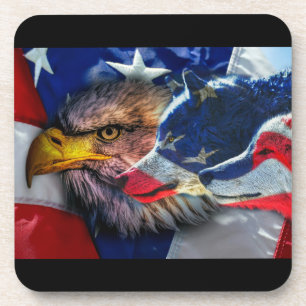 Bald Eagle Wolf American Flag Coaster