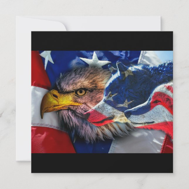Bald Eagle Wolf American Flag Invitation (Front)
