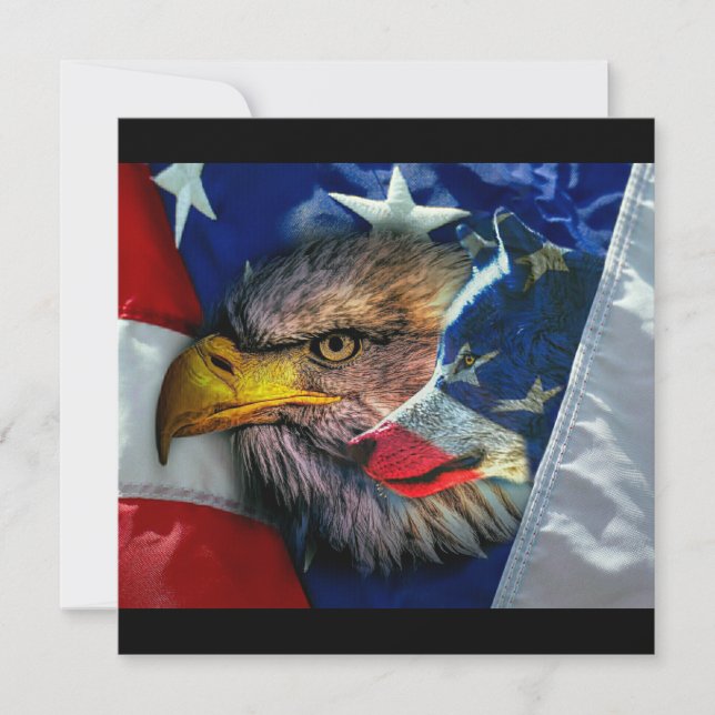 Bald Eagle Wolf American Flag Invitation (Front)