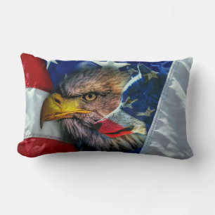 Bald Eagle Wolf American Flag Lumbar Cushion