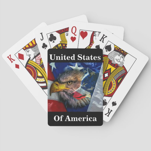 Bald Eagle Wolf American Flag Playing Cards (Back)