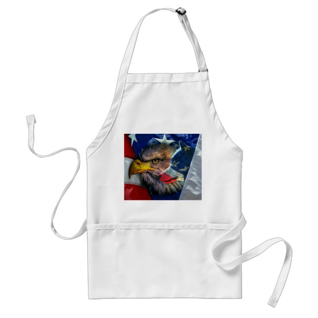 Bald Eagle Wolf American Flag Standard Apron (Front)
