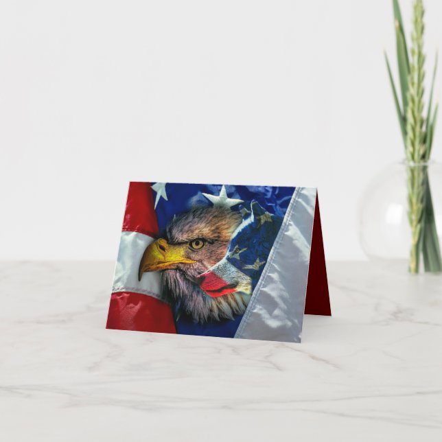 Bald Eagle Wolf American Flag Thank You Card (Front)