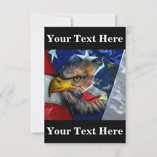 Bald Eagle Wolf American Flag Thank You Card (Front)