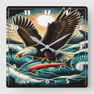 Bald Eagles Majesty in Flight Square Wall Clock