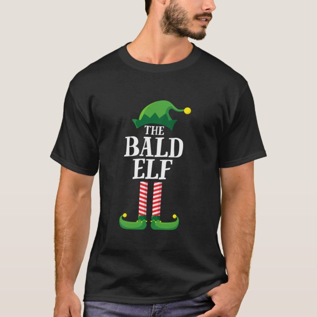 Bald Elf Matching Family Group Christmas Party T-Shirt (Front)