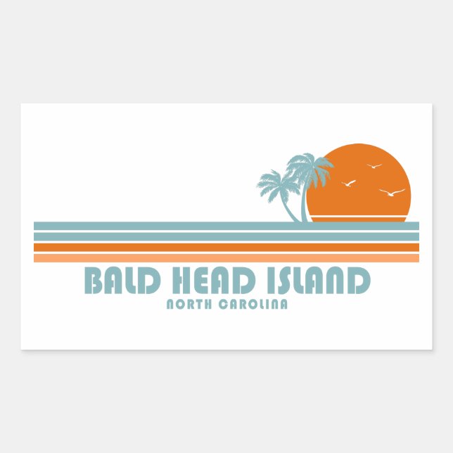 Bald Head Island North Carolina Sun Palm Trees Rectangular Sticker (Front)