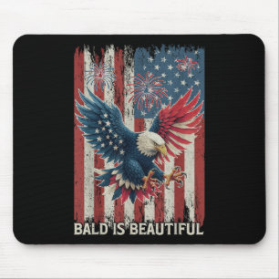 Bald Is Beautiful Eagle Usa Flag Patriotic 4th Of Mouse Pad