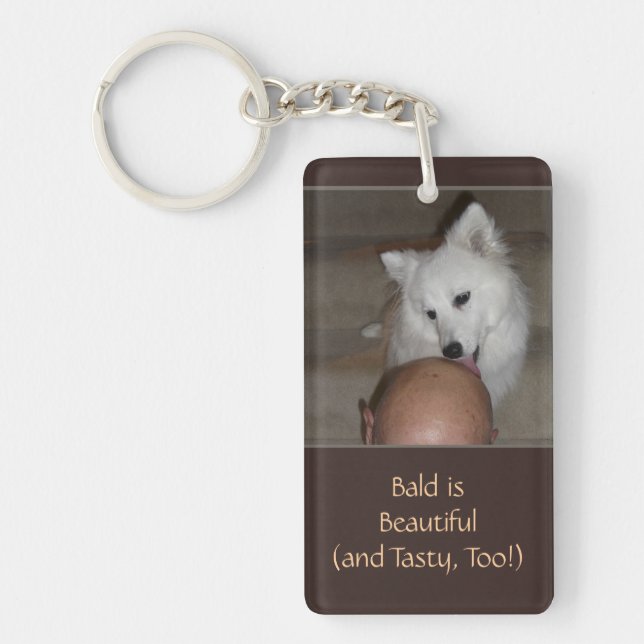 Bald is Beautiful with Dog Funny Favours Keychain (Front)
