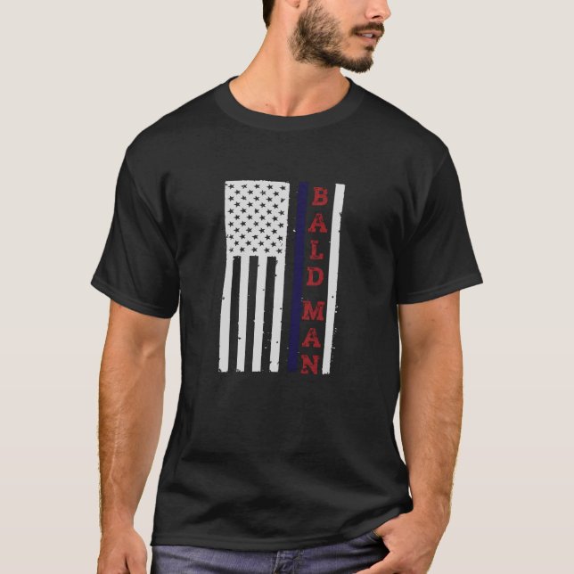 BALD MAN USA Flag Patriotic T-Shirt (Front)