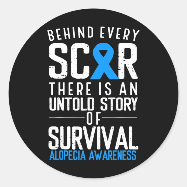 Baldness Hair Loss Blue Ribbon Alopecia Areata Awa Classic Round Sticker (Front)