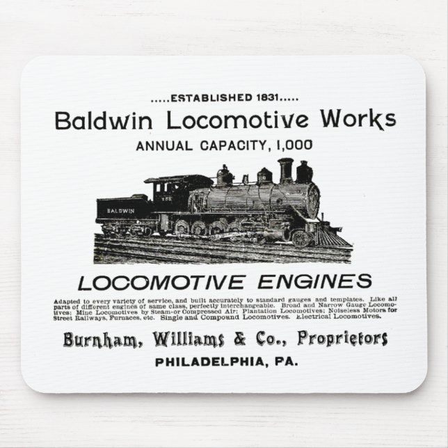Baldwin Locomotive Works 1895    Mouse Pad (Front)
