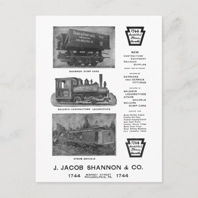 Baldwin Locomotive Works Contractor's  PostCard (Front)