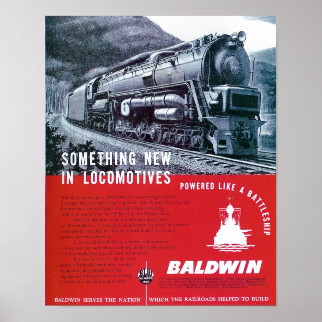 Baldwin Locomotive Works Steam Turbine Locomotive. Poster (Front)