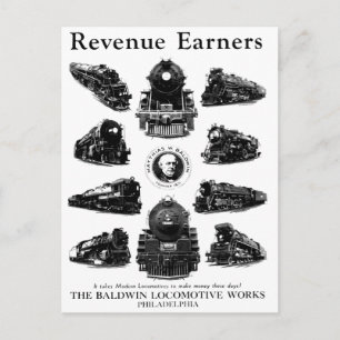 Baldwin Locomotives,Revenue Earners Postcard