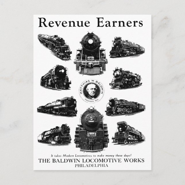 Baldwin Locomotives,Revenue Earners Postcard (Front)