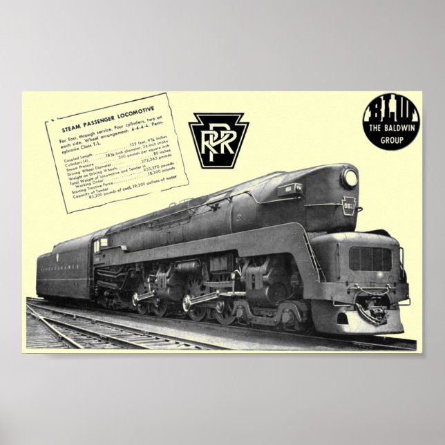 Baldwin-Pennsylvania Railroad T-1 Steam Locomotive Poster (Front)