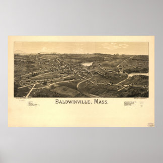 Baldwinville Mass. 1886 Antique Panoramic Map Poster