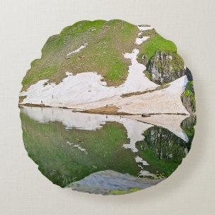 Balea Lake Alpine Landscape - Wild Nature Romania Round Cushion
