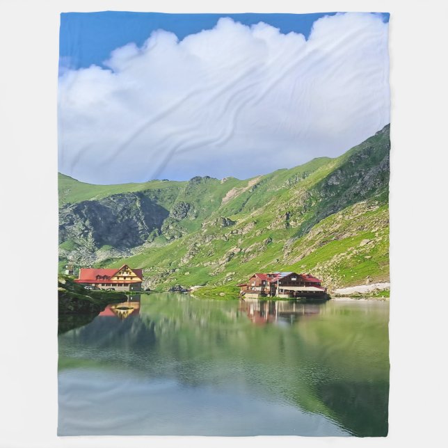Balea Lake Reflection – Carpathian Alpine Print Fleece Blanket (Front)